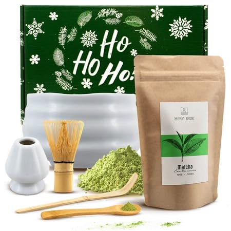 Geschenkset zum Aufbrühen von Matcha-Tee | Japanischer Matcha Mary Rose Tee | Matcha-Aufbrühzubehör: chawan, kusenaoshi, chasen, chashaku | 100g von Cebador