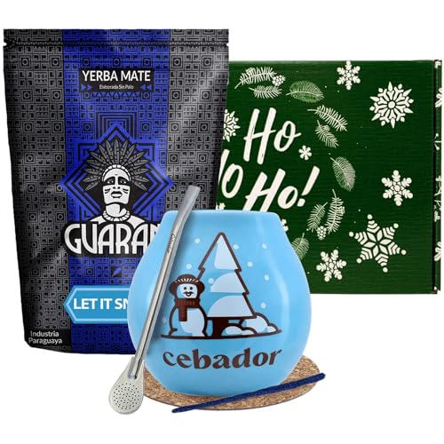 Winterset Mate Tee Guarani mit Zubehör | Guarani Let it Snow | Kalebasse, Bombilla und Zubehör | Paraguayische Mate Tee | Natürliches Koffein | 400g | 0.4kg von Cebador