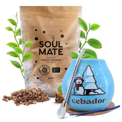 Winterset von Mate Tee Soul Mate mit Zubehör | Soul Mate Frosty Season | Kalebasse, Bombilla und Zubehör | Brasilianische, biologische Mate Tee | Natürliches Koffein | 500g | 0,5kg von Cebador