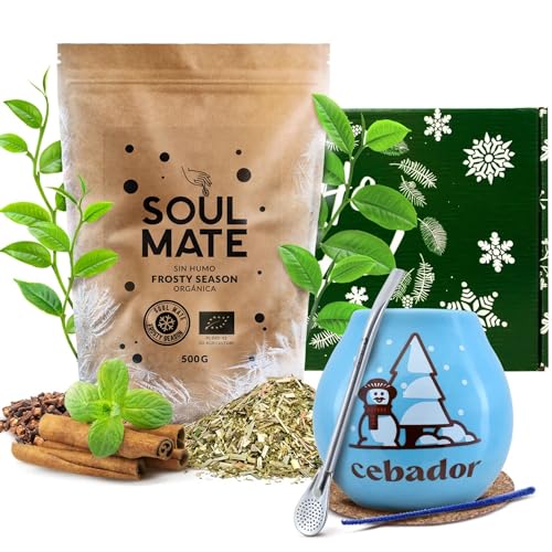 Winterset von Mate Tee Soul Mate mit Zubehör | Soul Mate Frosty Season | Kalebasse, Bombilla und Zubehör | Brasilianische, biologische Mate Tee | Natürliches Koffein | 500g | 0,5kg von Cebador