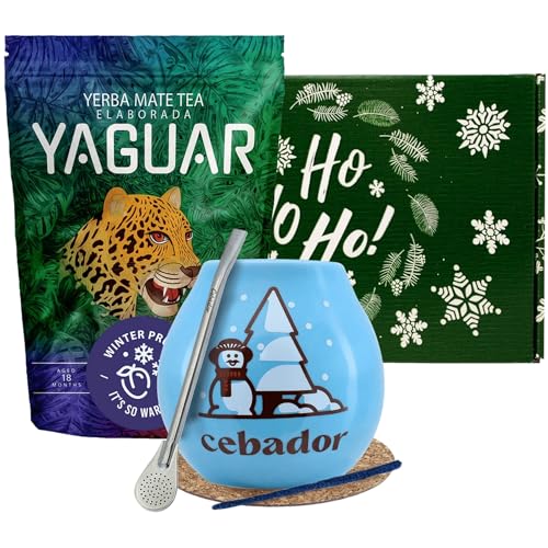 Winterset von Mate Tee Yaguar mit Zubehör | Yaguar Winter Prune | Calabash, bombilla und Zubehör | Brasilianische Mate Tee | Natürliches Koffein | 500g | 0.5kg von Cebador