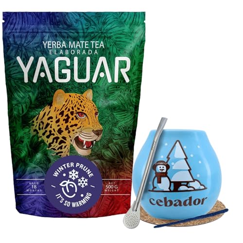 Winterset von Mate Tee Yaguar mit Zubehör | Yaguar Winter Prune | Calabash, bombilla und Zubehör | Brasilianische Mate Tee | Natürliches Koffein | 500g | 0.5kg von Cebador