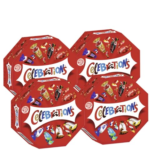 CELEBRATIONS Geschenkbox 4x 186g Geburtstag Weihnachten Keks mit Milchschokolade Mars Snickers Twix Bounty Milky Way Galaxy Caramel Maltesers Teasers von Celebrations