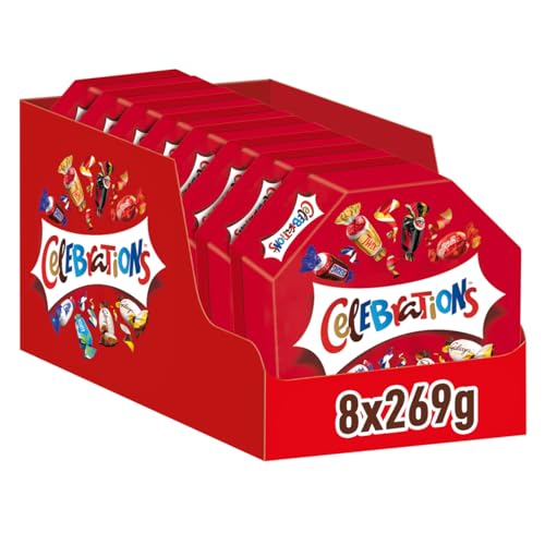 Celebrations Vollmilchschokoladen-Geschenkbox mit Mini-Schokoriegeln (Maltesers, Galaxy, Snickers & mehr) 8 x 269 g von Celebrations