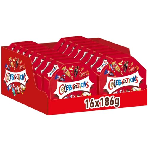 Celebrations Vollmilchschokoladen-Geschenkbox mit Mini-Schokoriegeln (Maltesers, Galaxy, Snickers & mehr) 186g (16 Packungen) von Celebrations