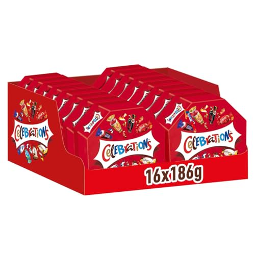 Celebrations Vollmilchschokoladen-Geschenkbox mit Mini-Schokoriegeln (Maltesers, Galaxy, Snickers & mehr) 186g (16 Packungen) von Celebrations