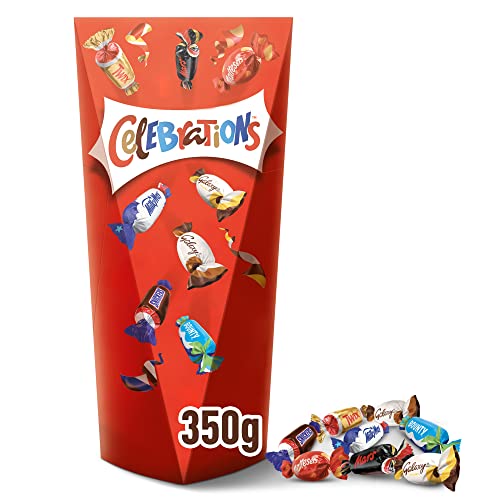 Celebrations Pop Geschenkbox, Mini-Schokoriegel Mix Snickers, Twix und mehr, Neue Geschenkverpackung mit praktischer Öffnung, 1 x 350g Packung von Celebrations