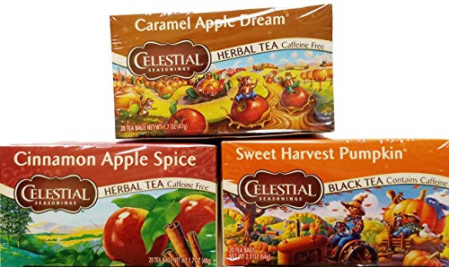 Caramel Apple Dream, Cinnamon Apple Spice, Sweet Harvest Pumpkin – Teebeutel – Limited Edition Herbst Variety Bundle mit 3 Boxen – insgesamt 60 Teebeutel von Celestial Seasonings