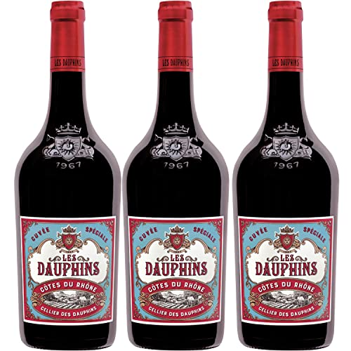 Les Dauphins Rouge Rotwein Wein Cuvée trocken Frankreich I Visando Paket (3 Flaschen) von Cellier des Dauphins