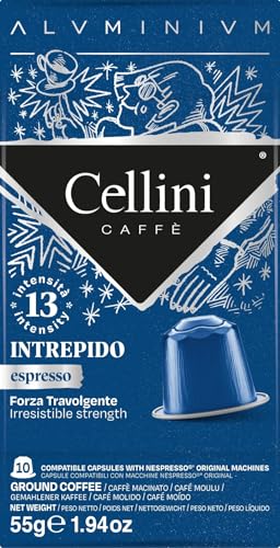 Caffè Cellini Aluminium-Kapseln kompatibel mit Nespresso – Aluminium Intrepido 100 Stück | Nespresso kompatible Kapseln Aluminium Kaffee mit intensivem Aroma von Kakao und Gewürzen | Nespresso-Kapseln von Cellini