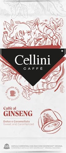 Caffè Cellini Nespresso Compatible Ginseng Kapseln - 100 Stück | Nespresso Compatible Capsules Sweet Taste Ginseng Coffee With Caramel Aftertaste | Nespresso Compatible Capsules von Cellini