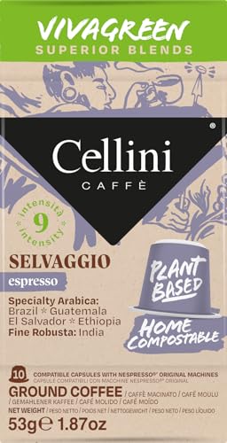 Caffè Cellini kompostierbare Kaffeekapseln, kompatibel mit Nespresso, 100 Stück, kompostierbare Kaffeekapseln, pflanzenbasiert, Mischung Specialty Arabica und feine robuste Intensität 9 von Cellini