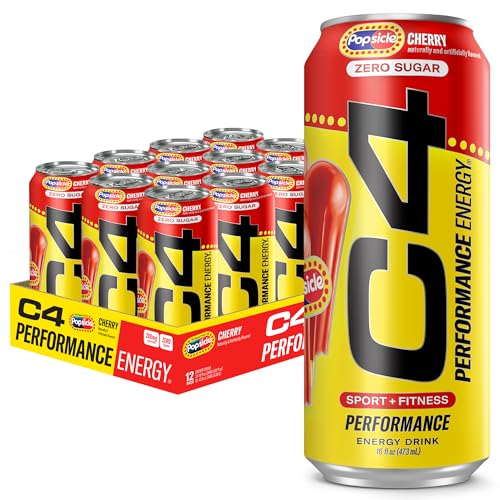 C4 Energy Drink x Cherry Popsicle, kohlensäurehaltiger zuckerfreier Pre-Workout-Performance-Drink ohne künstliche Farben oder Farbstoffe, 473 ml, 12 Stück von Cellucor