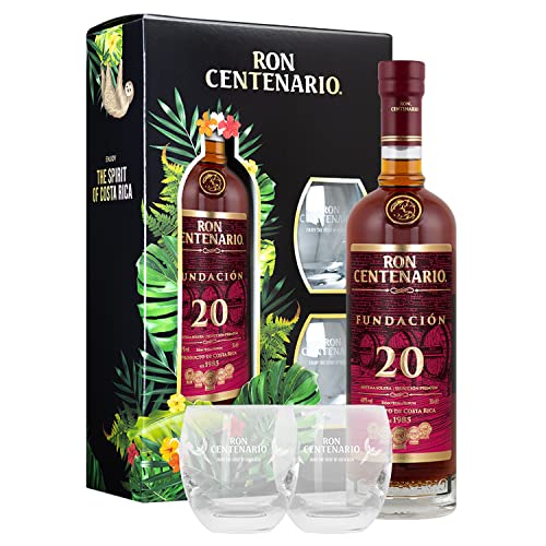 Ron Centenario Fundación 20 Aniversario | Geschenkset mit 2 Tumblern | Hergestellt im Solera-Verfahren | Weich & harmonisch | Silbermedaille bei Tokyo Whisky & Spirits | 700ml von Centenario