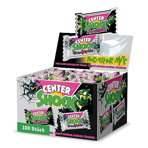 Center Shock Monster Mix, Box mit 100 Kaugummis, extra-sauer mit Cola- & Blutorangen-Geschmack, ideal für Geburtstag, Pinata & Candy-Bar, 400g von Center Shock