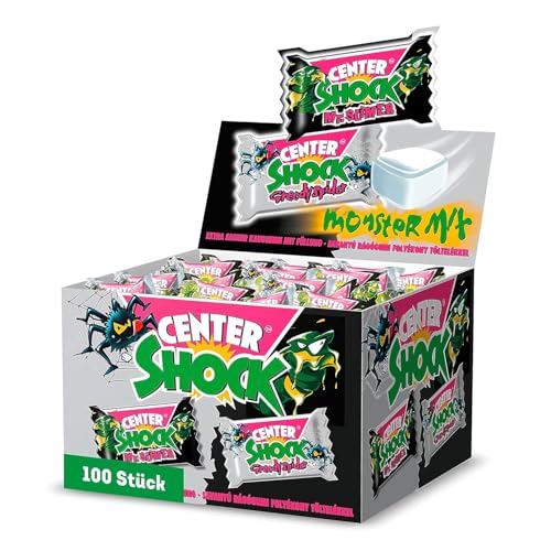 Center Shock Monster Mix, Box mit 100 Kaugummis, extra-sauer mit Cola- & Blutorangen-Geschmack, geeignet für Geburtstag, Pinata & Weihnachten, 400g von Center Shock