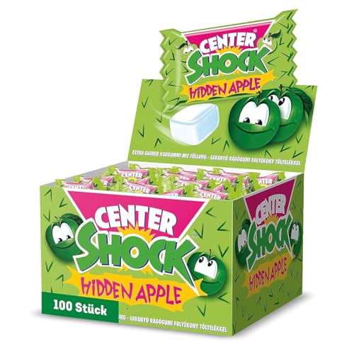 Center Shock Hidden Apple, Box mit 100 Kaugummis, extra-sauer mit Apfel-Geschmack, ideal für Geburtstag, Pinata, Partys, Candy-Bar & Weihnachten, 400g von Center Shock