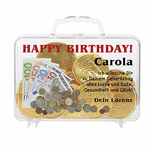 Cera & Toys® Geburtstags-Geldgeschenk Koffer mit eigenem Aufdruck Happy Birthday von Cera & Toys