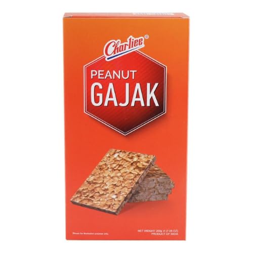 Charliee Erdnuss Gajak/Chikki (200g), traditionelle indische Süßigkeit mit knusprigen Erdnüssen und Jaggery, Erdnuss (40%), Jaggery (25%) von Charliee