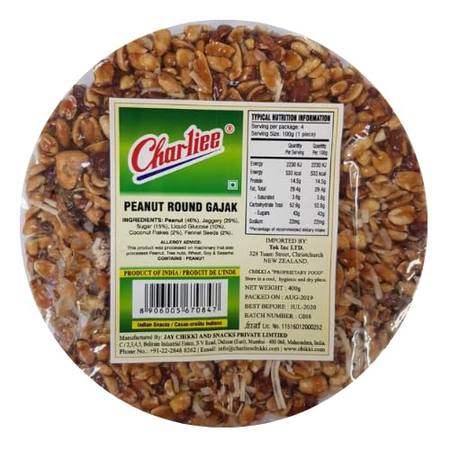 Charliee Erdnuss Gajak 400g, traditionelle indische Süßigkeit, knusprig und natürlich süß von Charliee