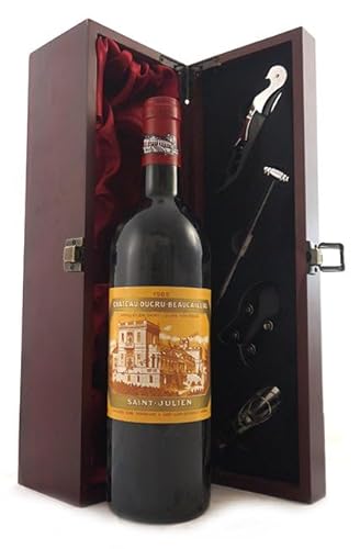 Chateau Ducru Beaucaillou 1985 Grand Cru Classe St Julien (Red wine) in einer mit Seide ausgestatetten Geschenkbox, da zu 4 Weinaccessoires, 1 x 750ml von Chateau Ducru Beaucaillou