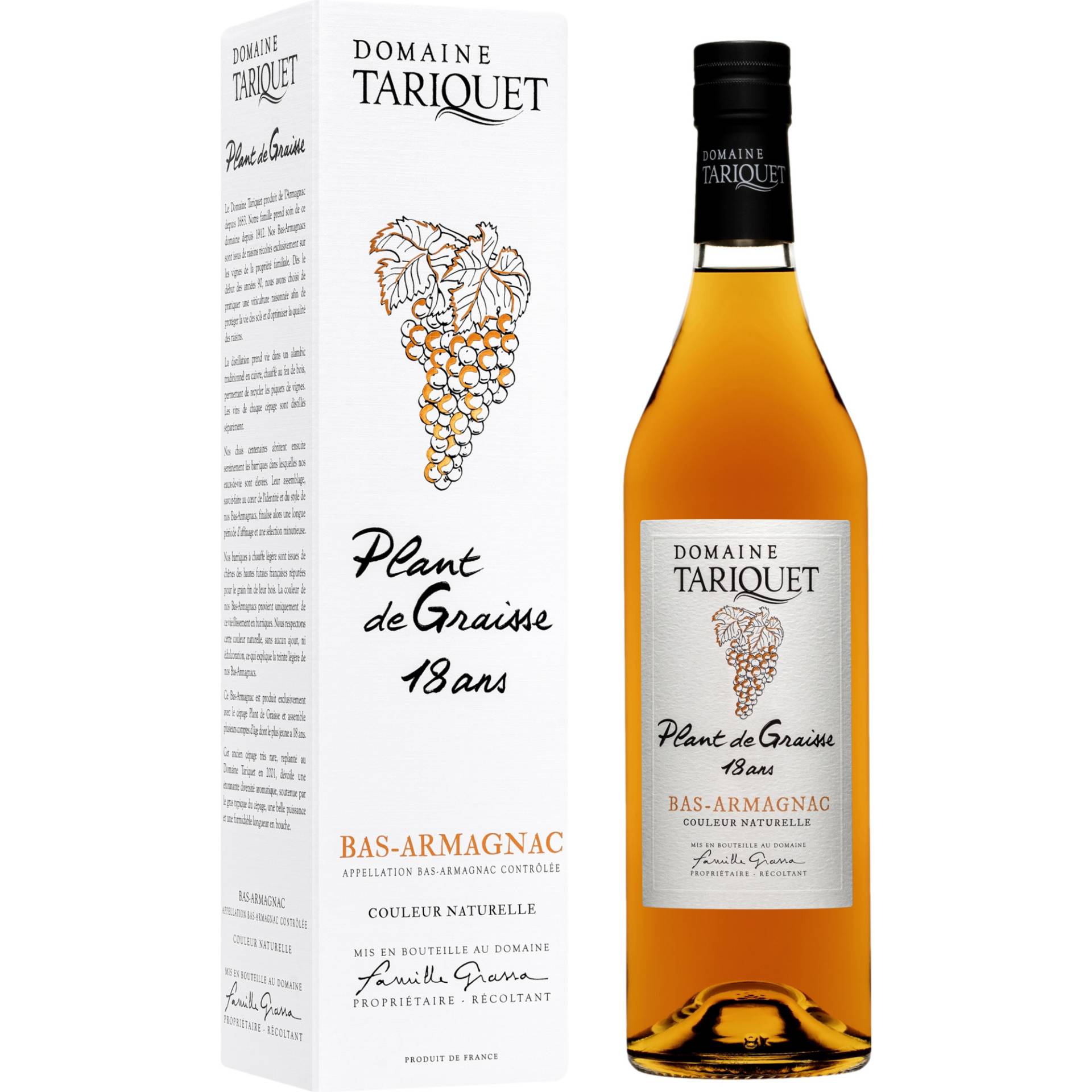 Armagnac Domaine Tariquet Plant de Graisse18 Ans, Armagnac AC, 0,7 L, 49,3% Vol, Südwestfrankreich, Spirituosen von Château du Tariquet P. Grassa Fille & Fils, 32800 Eauze, Gers