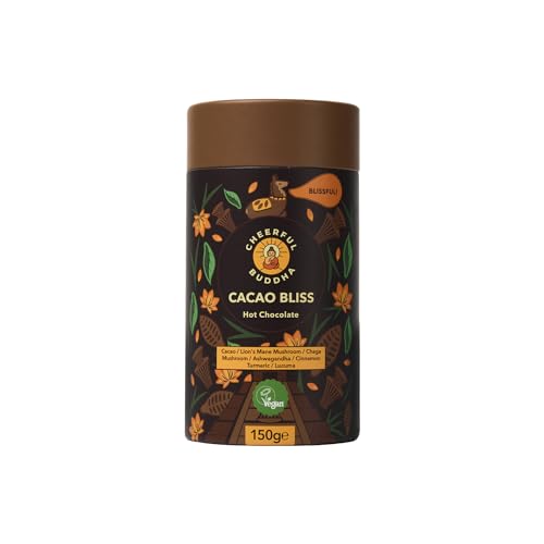 Cheerful Buddha Cacao Bliss Heißes Schokoladengetränk, energetisierende Alternative zu Kaffee, angereichert mit Superfoods, weniger koffeinbedingtes Zittern, ohne Zuckerzusatz, vegan, 150 g von Cheerful Buddha