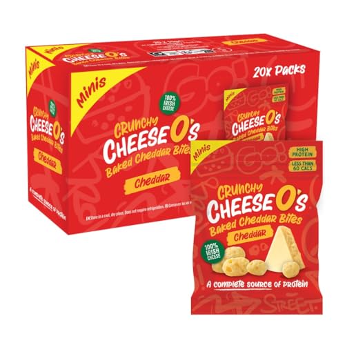 CheeseO's - Knusprig Gepufft Käse Snacks - Cheddar Multipack 10g (Pack of 20) - Keto Snack - Proteinreich - Vegetarisch - Glutenfrei - käse chips - Gesunder snacks, gebacken und lecker von CheeseO's