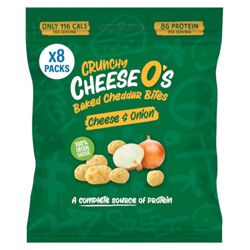 CheeseO's | Knusprig Gepufft Käse Snacks | Cheese & Onion Multipack 40g (Pack of 8) | Keto Snack | Proteinreich | Vegetarisch | Glutenfrei |käse chips | Gesunder snacks, gebacken und lecker von Cheese O's