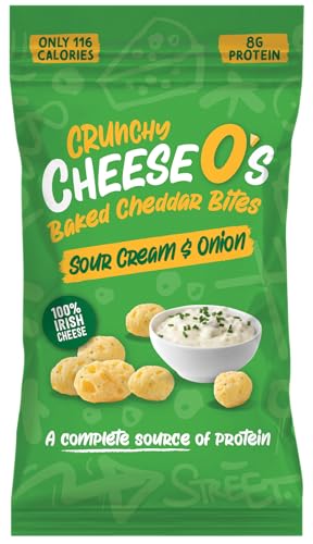 CheeseO's - Knusprig Gepufft Käse Snacks - Sour Cream & Onion 20g (Pack of 10) - Keto Snack - Proteinreich - Vegetarisch - Glutenfrei - käse chips - Gesunder snacks, gebacken und lecker von CheeseO's