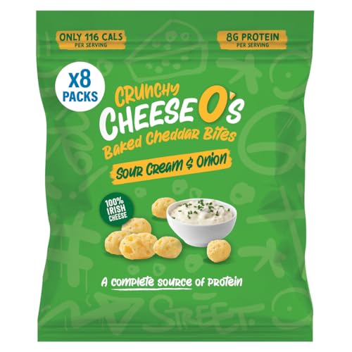 CheeseO's | Knusprig Gepufft Käse Snacks | Sour Cream & Onion Multipack 40g (Pack of 8) | Keto Snack | Proteinreich | Vegetarisch | Glutenfrei |käse chips | Gesunder snacks, gebacken und lecker von CheeseO's