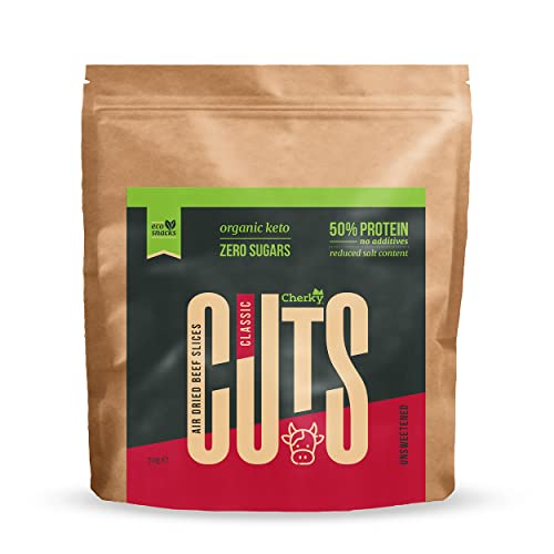 Cherky ECO Biltong BIO Cuts Classic, 1 x 70g – BIO Biltong Trockenfleisch Cuts, grasgefüttertes spanisches BIO Rindfleisch, luftgetrocknet, Keto, ohne Zusatzstoffe, ohne Gentechnik, BIO zertifiziert von Cherky