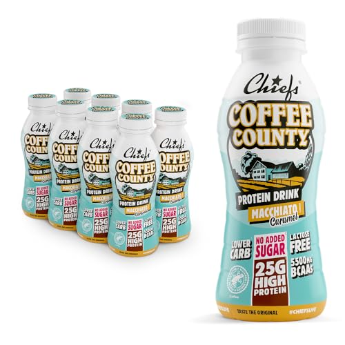 Chiefs Protein Drink (Coffee County) • High Protein Shake mit 25g Protein & BCAA • Lower Carb, ohne Zuckerzusatz & laktosefrei • Fitness Eiweiß Drink • 8 x 330ml (inkl. 2€ Pfand) von Chiefs