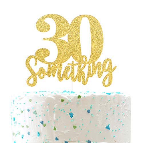 30 Someting Cake Topper, Happy 30th Birthday Sign,Dirty 30 Cake Topper,Hello 30 Party Decorations (Double Sided Gold Glitter) von Chien-Min666