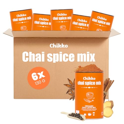 Chikko Bio Chai Latte Mix Pulver - 6 x 130g - Authentischer, Beruhigender Gewürzgenuss - Ohne Zusatzstoffe und Chemikalien, aus 100% europäischen Zutaten - Perfekt für gemütliche Wohlfühlmomente von Chikko not coffee