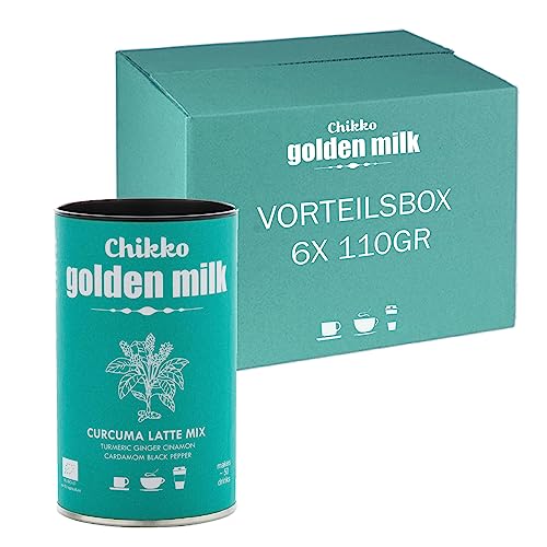 Chikko Not Coffee Goldene Milch Pulver 6x 110gr - BIO Mischung aus Kurkuma, Zimt, Ingwer, Kardamom & Schwarzem Pfeffer - Frei von Zucker und Milchpulver von Chikko not coffee