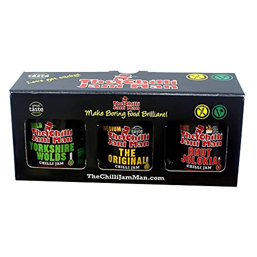 The Chilli Jam Man Mixed Box – Set mit 3 süßen würzigen Chilischotten Relish – 3 x 200 g von Chilli Jam Man