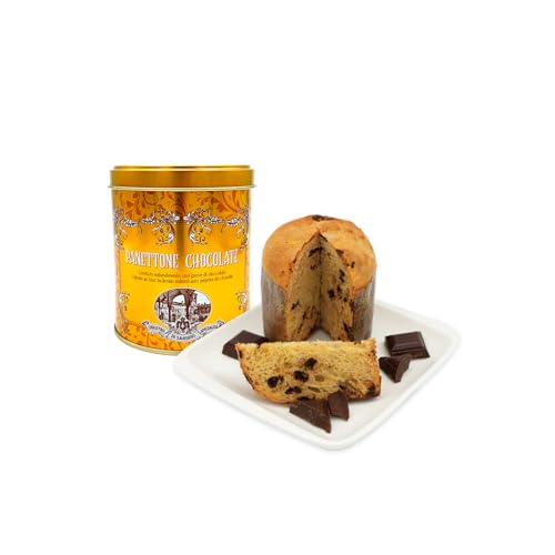 Chiostro di Saronno Handwerklicher Mini-Panettone mit Schokoladenstückchen 100 g, Langsam fermentierter Panettone, Panettone mit Schokolade, Ohne kandierte Früchte und Sultaninen, Goldene Blechdose von Chiostro di Saronno