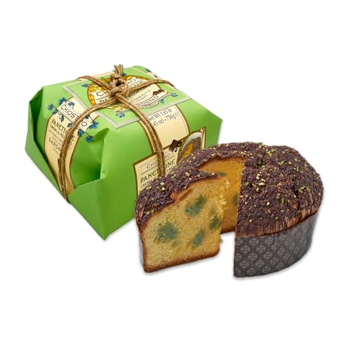 Chiostro di Saronno Handwerklicher Panettone mit Pistaziencreme 750 g, Langsam Fermentierter Panettone, Gefüllter Panettone mit Pistaziencreme, Überzogen mit dunkler Schokolade und Pistazienstreuseln von Chiostro di Saronno