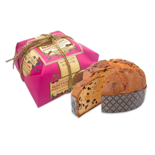 Chiostro di Saronno Handwerklicher Panettone mit Schokolade und Kandierten Amarena Kirschen 750 g, Langsam Fermentierter Panettone, Panettone mit Schokoladenstückchen und Amarena-Kirschen von Chiostro di Saronno