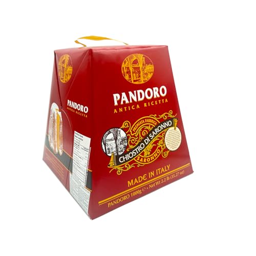 Chiostro di Saronno Handwerklicher Klassischer Pandoro 1000 g, Langsam Fermentierter Pandoro, Traditioneller Pandoro, Altes Rezept der Tradition, Natürliche Zutaten, Rote Geschenkbox von Chiostro di Saronno