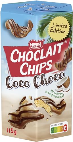 NESTLÉ CHOCLAIT CHIPS Coco Choco, Knusperchips mit Kokosnussgeschmack, überzogen mit Milchschokolade und dekoriert mit dunkler Schokolade, 1er Pack (1 x 115g) von Choclait Chips