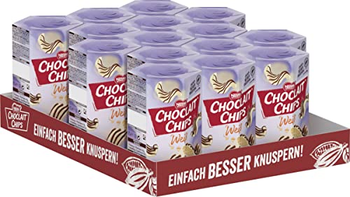 Nestlé CHOCLAIT CHIPS Weiß, Leckere Knusperchips mit Mandelgeschmack, umhüllt mit weißer Schokolade und verfeinert mit Milchschokolade-Dekorstreifen, 15er Pack (15 x 115g) von Choclait Chips