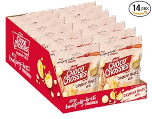 Nestlé CHOCO CROSSIES Crunchy Balls Weiß, Knusper-Kugeln aus krossen Weizencerealien umhüllt mit zartschmelzender weißer Schokolade, 14er Pack (14 x 200g) von CHOCO CROSSIES