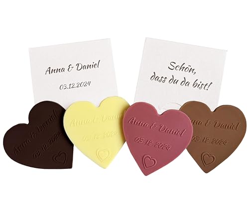 CHOCO SECRETS 20 Personalisierte Schoko-Herzen einzeln verpackt - Personalisierte Schokolade mit Namen und Datum - Einzigartige Hochzeit-Gastgeschenke - Schokoladenherzen mit individueller Geschenkbox von CHOCO SECRETS