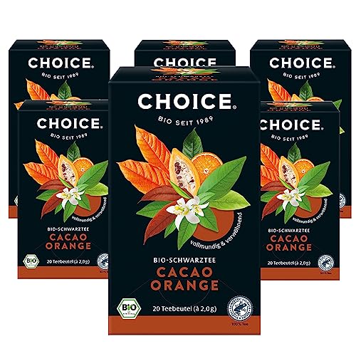 CHOICE - Cacao Orange, Bio-Schwarztee mit Bio-Kakao, Früchten und -Gewürzen, Vollmundig und Verwöhnend, Handverlesen, 6x20 Teebeutel (120 Beutel insgesamt) von Choice