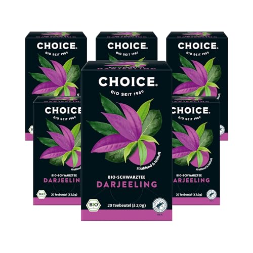 CHOICE Darjeeling, Bio-Schwarztee, Strahlend und Lebhaft, Handverlesen, 6x20 Teebeutel (120 Beutel insgesamt) von Choice