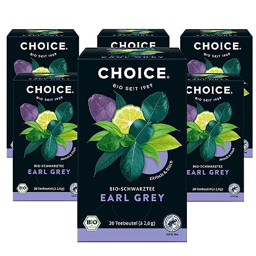 CHOICE - Earl Grey, Bio-Schwarztee mit Bio-Bergamottöl, Handverlesen, Zitrisch ud Frisch, 6x20 Teebeutel (120 Beutel insgesamt) von Choice