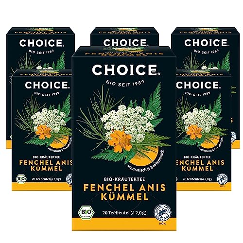 CHOICE - Fenchel Anis Kümmel, Bio-Kräuter- und -Gewürzteemischung, Aromatisch und Bekömmlich, Handverlesen, 6x20 Teebeutel (120 Beutel insgesamt) von Choice