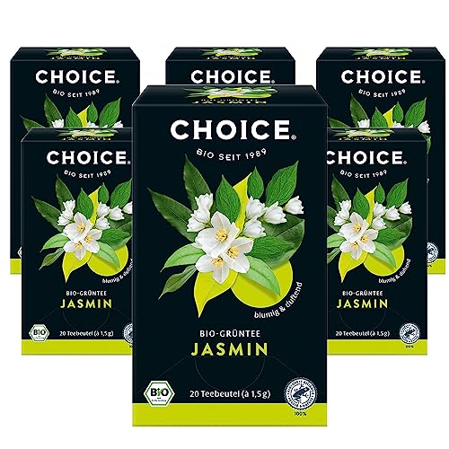 CHOICE - Jasmin, Bio-Grüntee, Blumig und Duftend, Handverlesen, 6x20 Teebeutel (120 Beutel insgesamt) von Choice